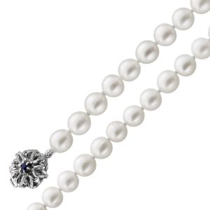 Perlenkette 90cm Akoyaperlen blaue Saphire Weißgold 585 14K
