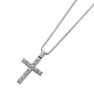 Kreuz Anhänger Kette Weissgold 585 14K Brillanten 0.11ct