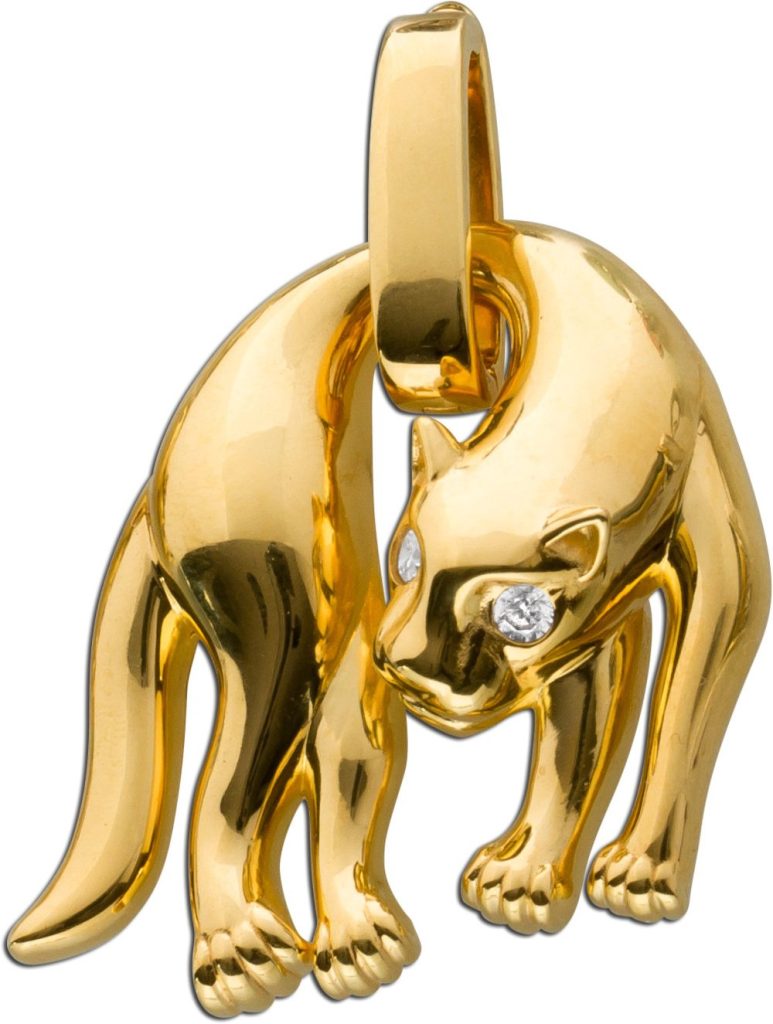 Panther Anhänger Silber 925 Gelbgold vergoldet weiße Zirkonia