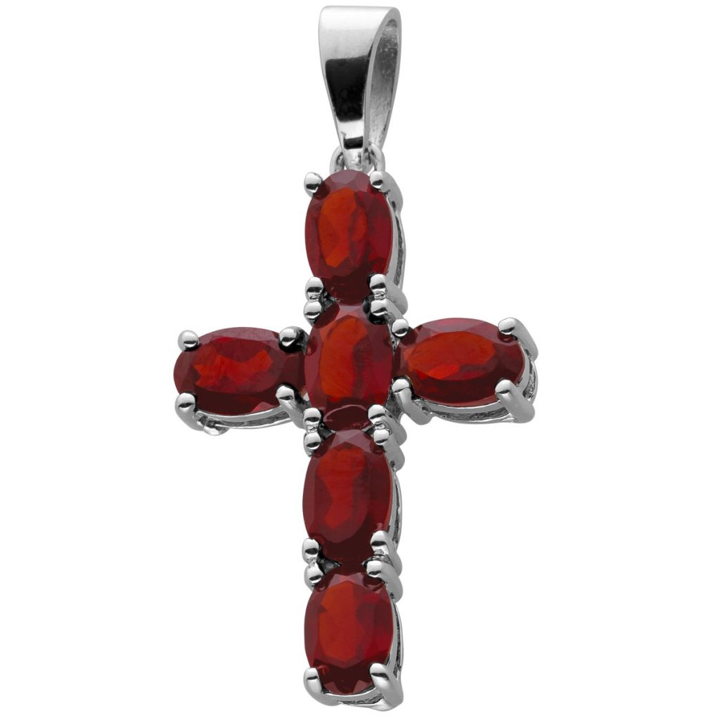 Kreuz Anhänger Silber 925 weinrote Granat Edelsteine
