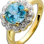Blautopas Ring Silber Gelbgold vergoldet blauer Edelstein Diamanten