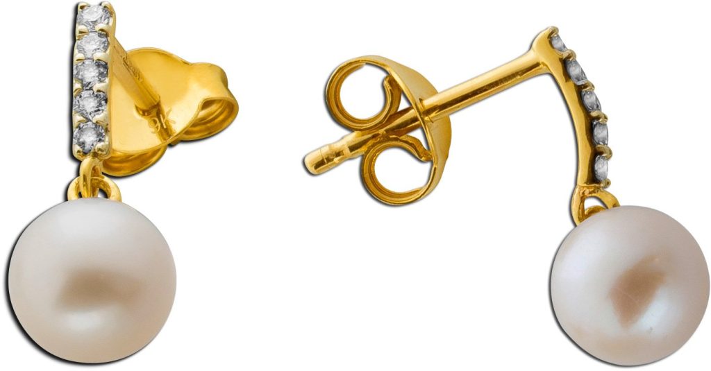 Perlen Ohrstecker Gold 375 9K Labor Diamanten Süßwasserzuchtperlen
