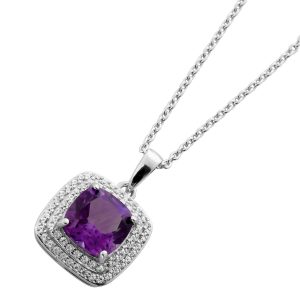 Amethyst Kette Silber 925 brasilianischer nat. Amethyst weiße nat. Zirkone