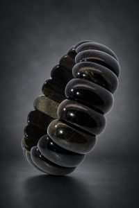 Obsidian Armband schwarz goldene nat. Edelsteine 265ct