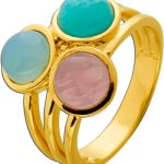 Rosenquarz Ring Silber vergoldet Natur Chalzedon Amazonit Rosenquarz