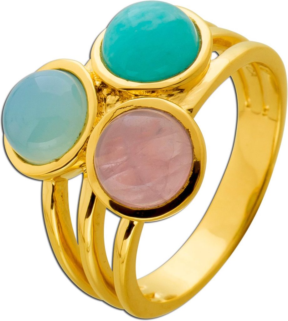 Rosenquarz Ring Silber vergoldet Natur Chalzedon Amazonit Rosenquarz