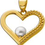 Herz Anhänger Gold 333 8K Süßwasser Perle 3.8mm
