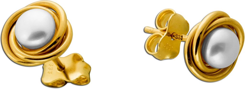 Endlos Perlen Ohrringe Gold 333 8K Süßwasser Endless
